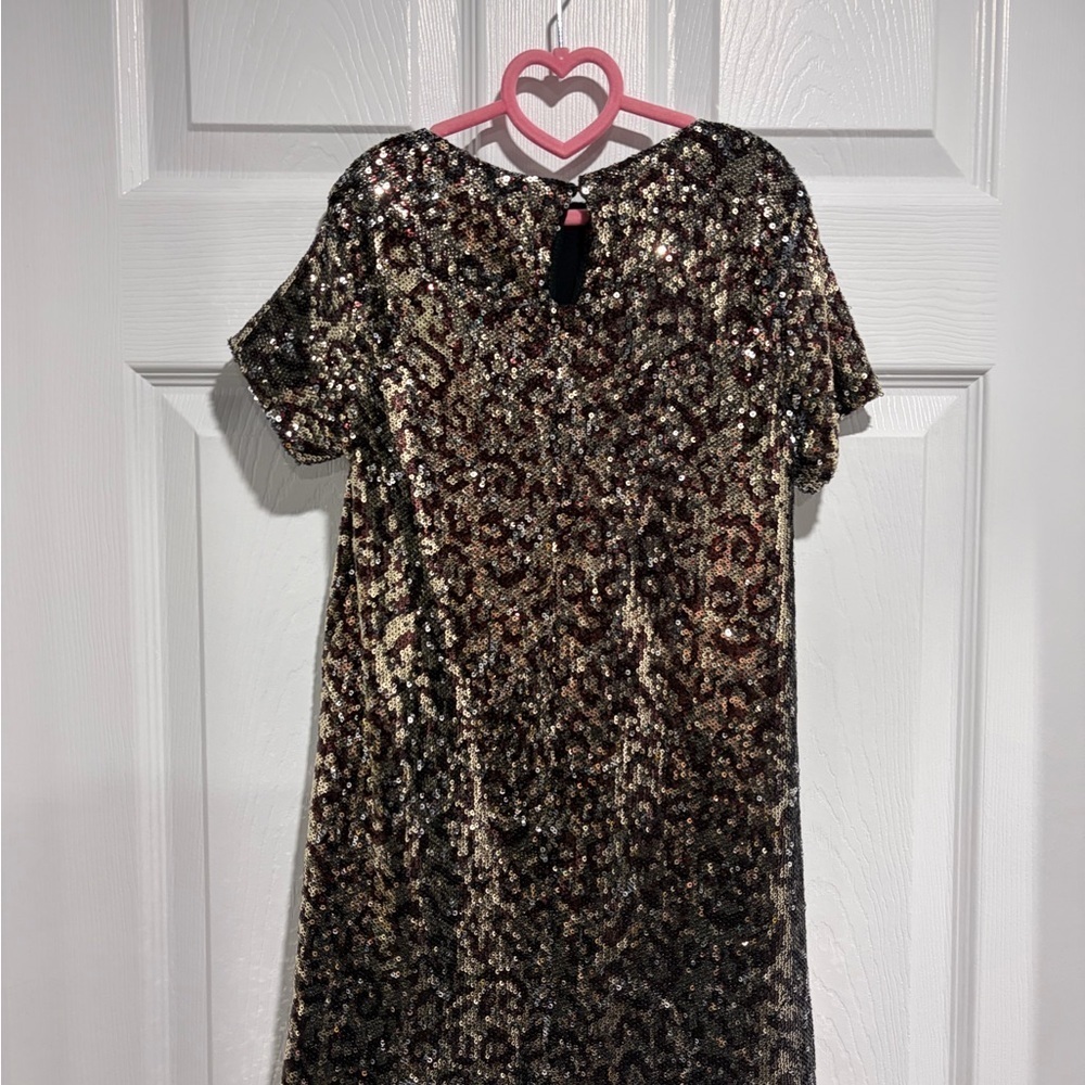 2/$20 Girls Zara Sequin Short Sleeve Black and Animal Print Holiday Dress - Picture 5 of 6